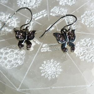 Women's or Young Girl 925 Pink CZ Butterfly Earrings